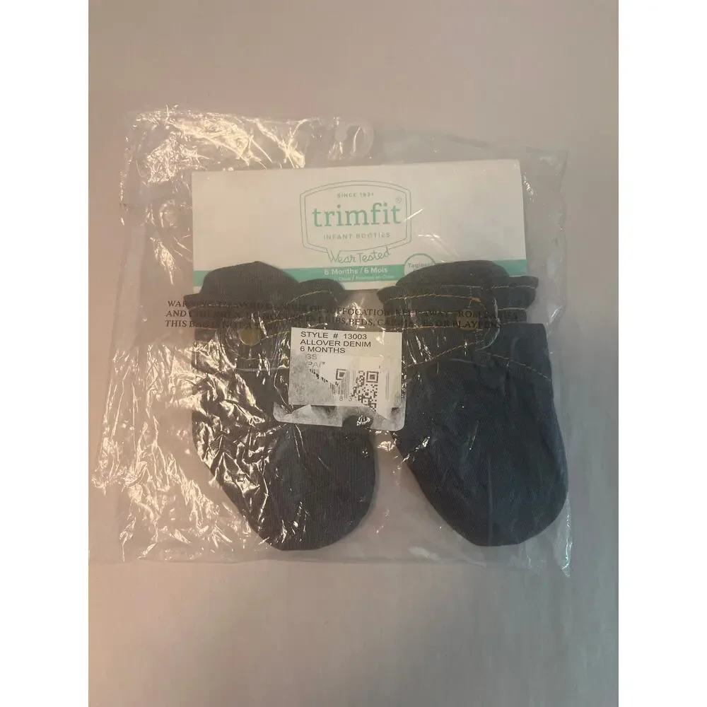 New in Bag Trimfit Infant Booties 6 Months Allover Denim w/ Clasp #13003